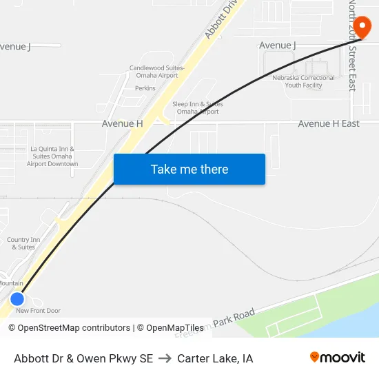 Abbott Dr & Owen Pkwy SE to Carter Lake, IA map