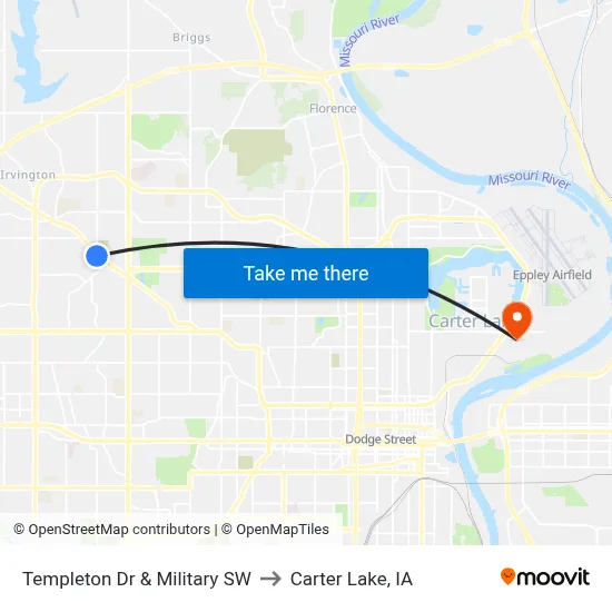Templeton Dr & Military SW to Carter Lake, IA map