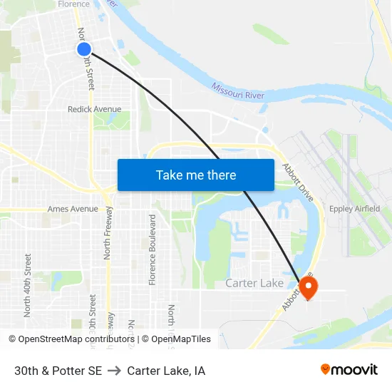 30th & Potter SE to Carter Lake, IA map