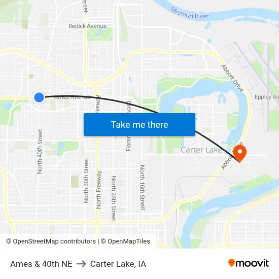 Ames & 40th NE to Carter Lake, IA map