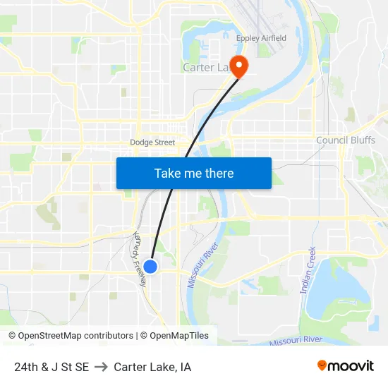 24th & J St SE to Carter Lake, IA map