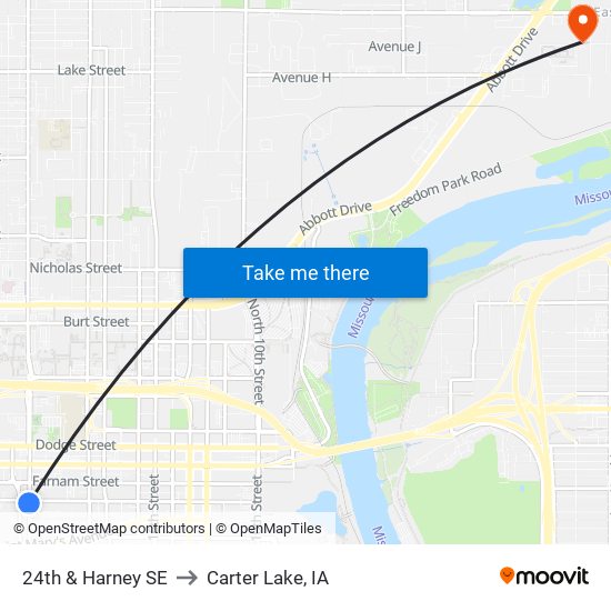 24th & Harney SE to Carter Lake, IA map