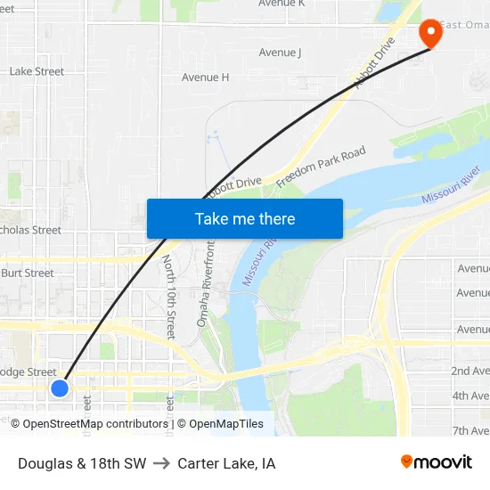 Douglas & 18th SW to Carter Lake, IA map