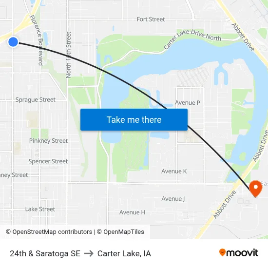24th & Saratoga SE to Carter Lake, IA map