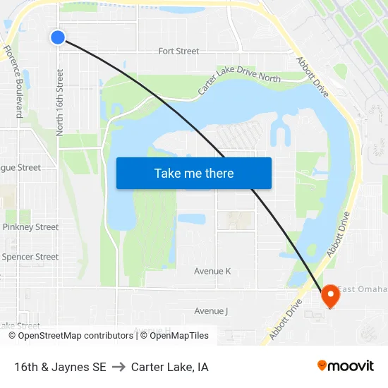 16th & Jaynes SE to Carter Lake, IA map