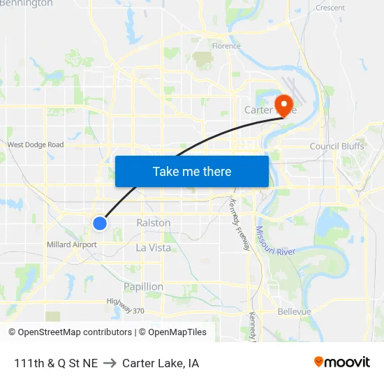 111th & Q St NE to Carter Lake, IA map