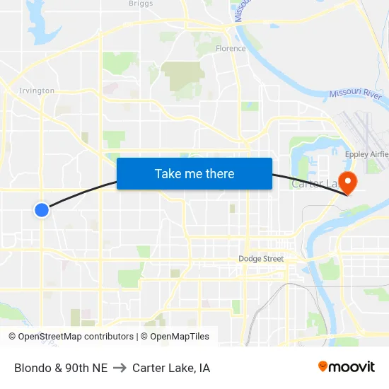 Blondo & 90th NE to Carter Lake, IA map