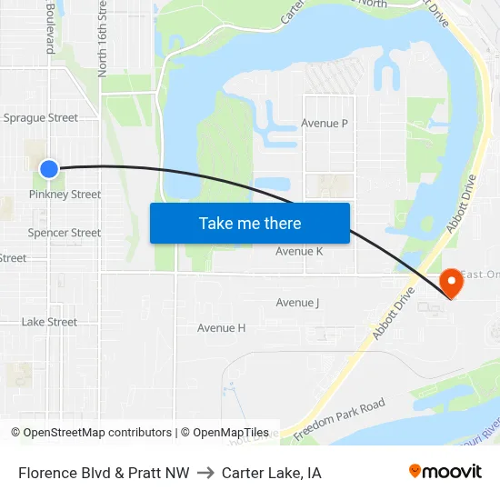 Florence Blvd & Pratt NW to Carter Lake, IA map