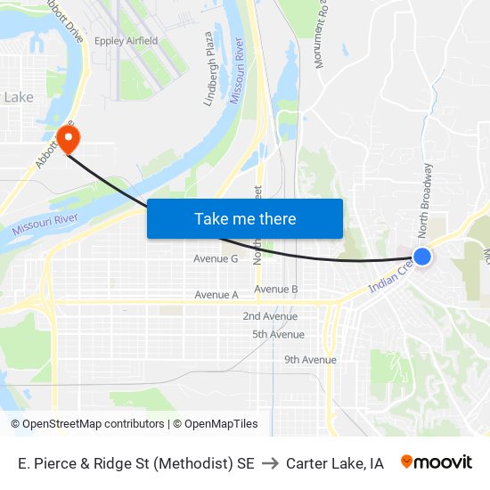 E. Pierce & Ridge St (Methodist) SE to Carter Lake, IA map