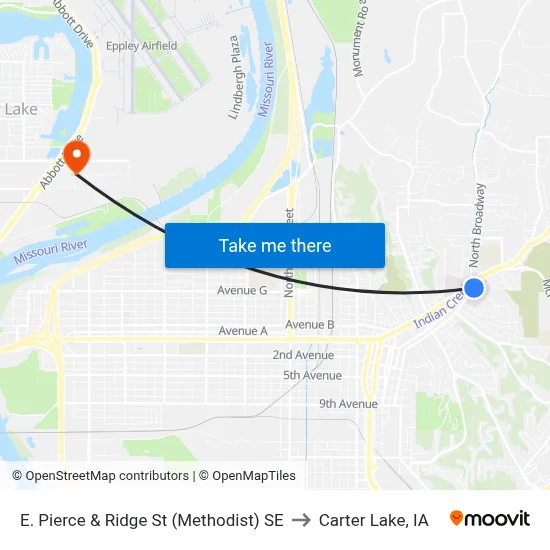 E. Pierce & Ridge St (Methodist) SE to Carter Lake, IA map