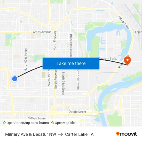 Military Ave & Decatur NW to Carter Lake, IA map