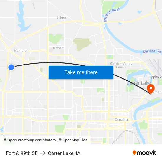 Fort & 99th SE to Carter Lake, IA map