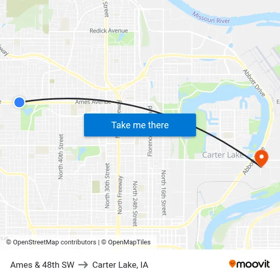 Ames & 48th SW to Carter Lake, IA map