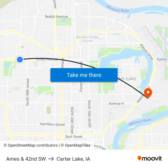 Ames & 42nd SW to Carter Lake, IA map