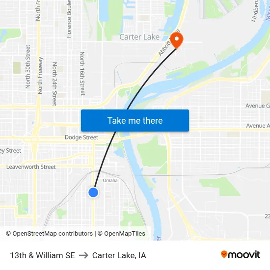 13th & William SE to Carter Lake, IA map