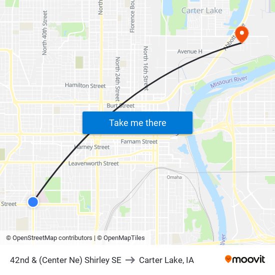 42nd & (Center Ne) Shirley SE to Carter Lake, IA map