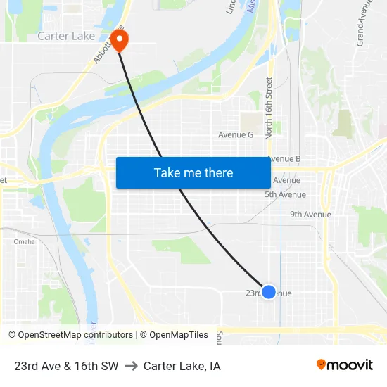 23rd Ave & 16th SW to Carter Lake, IA map