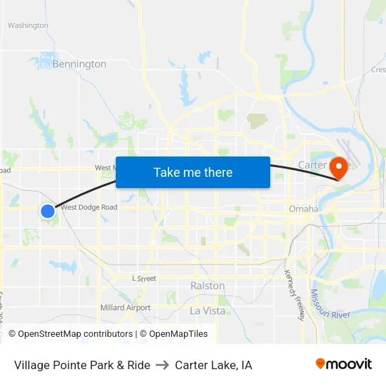 Village Pointe Park & Ride to Carter Lake, IA map