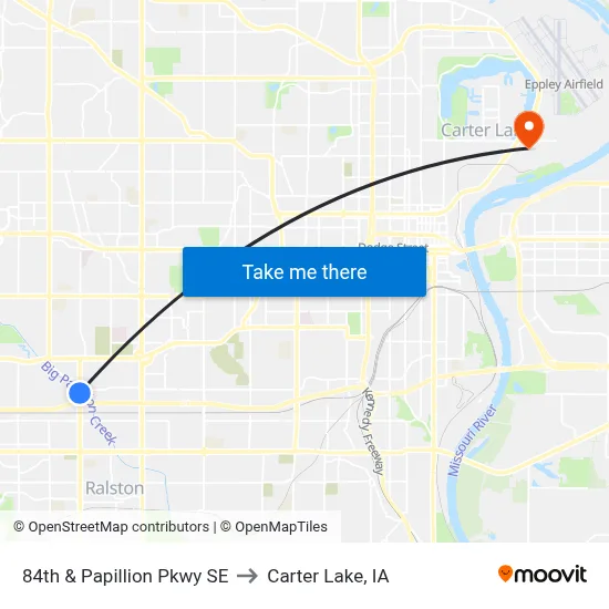 84th & Papillion Pkwy SE to Carter Lake, IA map