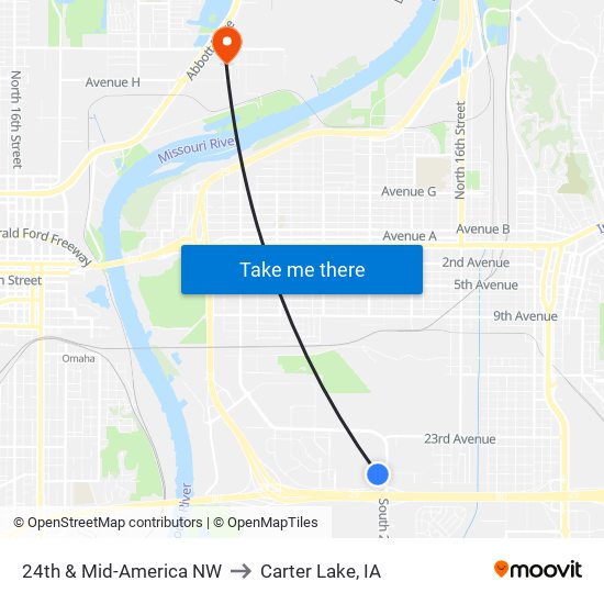 24th & Mid-America NW to Carter Lake, IA map