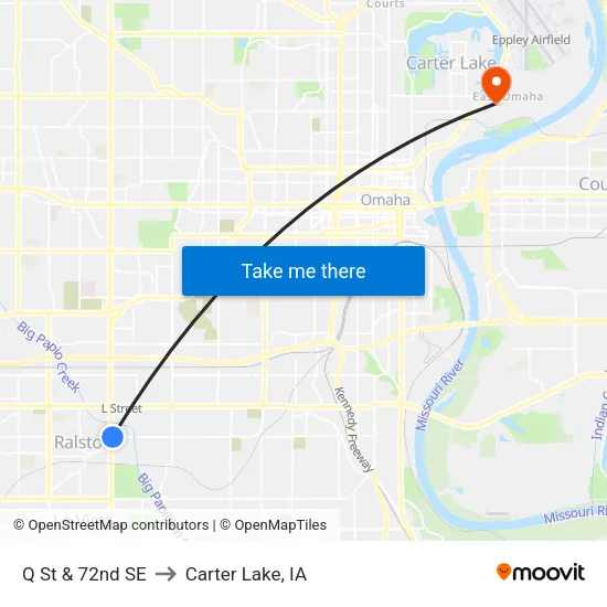 Q St & 72nd  SE to Carter Lake, IA map