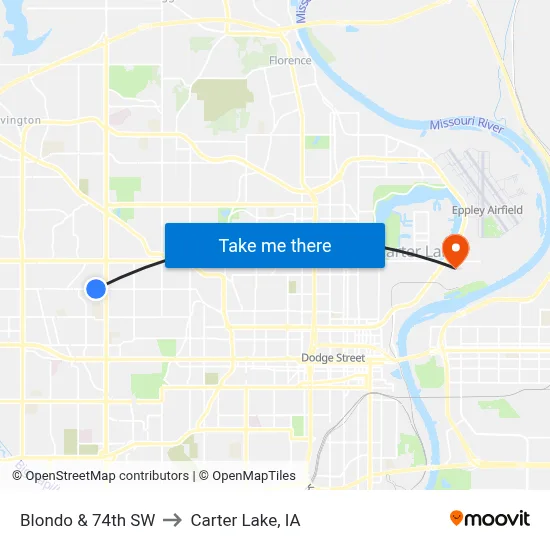 Blondo & 74th SW to Carter Lake, IA map