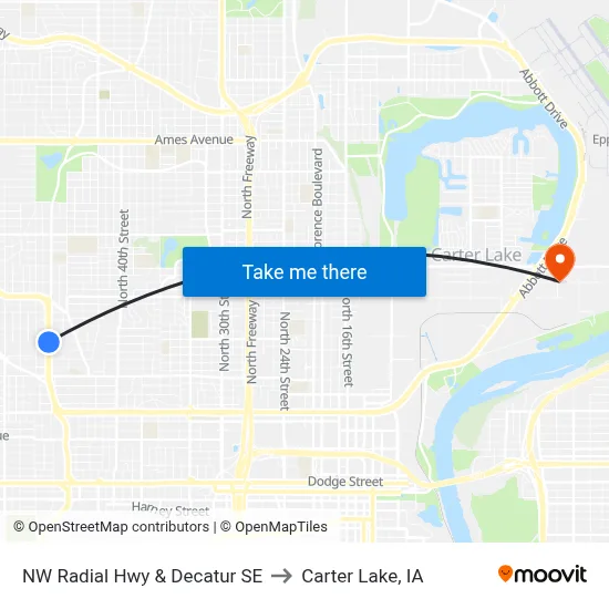 NW Radial Hwy & Decatur SE to Carter Lake, IA map