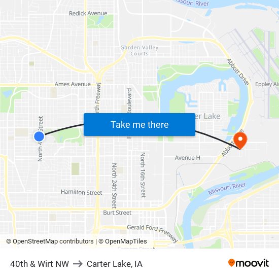 40th & Wirt NW to Carter Lake, IA map