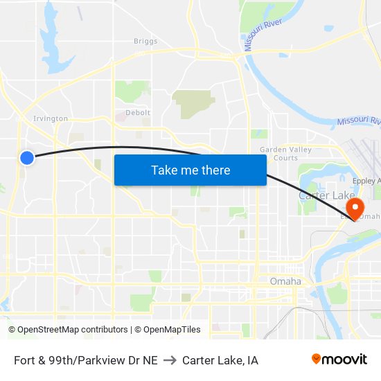 Fort & 99th/Parkview Dr NE to Carter Lake, IA map