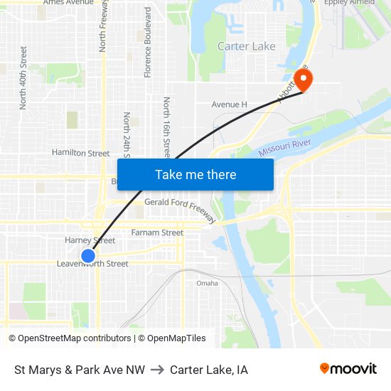 St Marys & Park Ave NW to Carter Lake, IA map