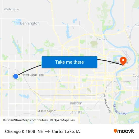 Chicago & 180th NE to Carter Lake, IA map