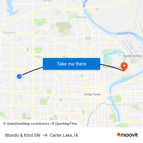 Blondo & 83rd SW to Carter Lake, IA map