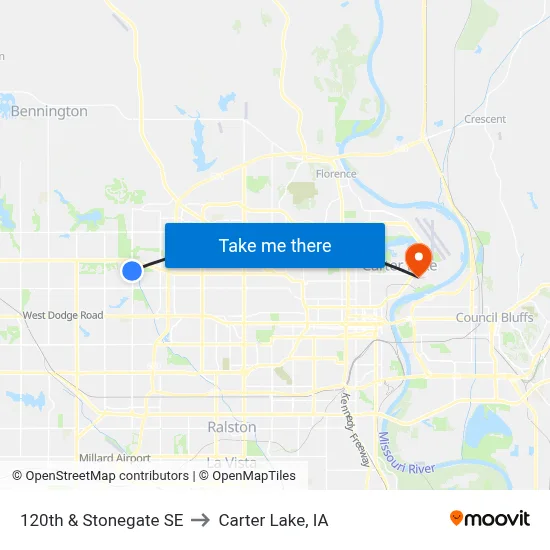 120th & Stonegate SE to Carter Lake, IA map