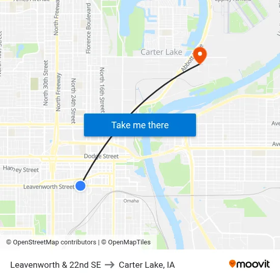 Leavenworth & 22nd SE to Carter Lake, IA map