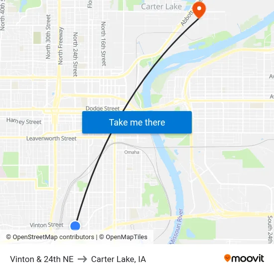 Vinton & 24th NE to Carter Lake, IA map