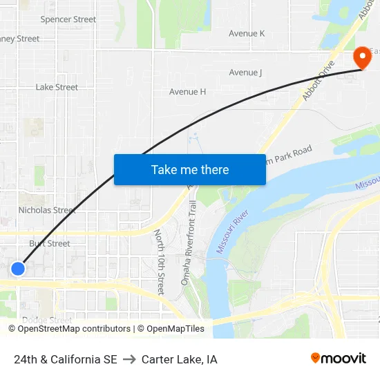 24th & California SE to Carter Lake, IA map