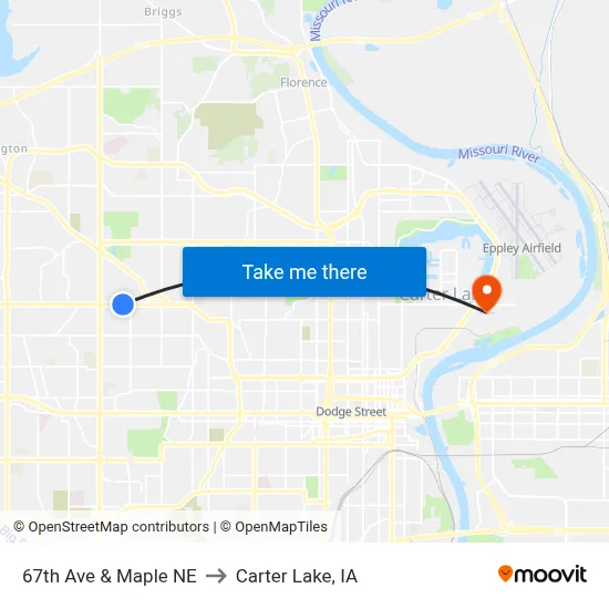67th Ave & Maple NE to Carter Lake, IA map