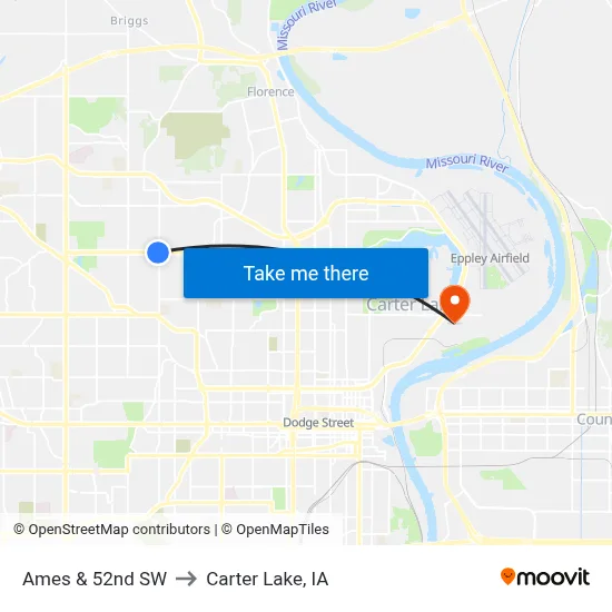 Ames & 52nd SW to Carter Lake, IA map