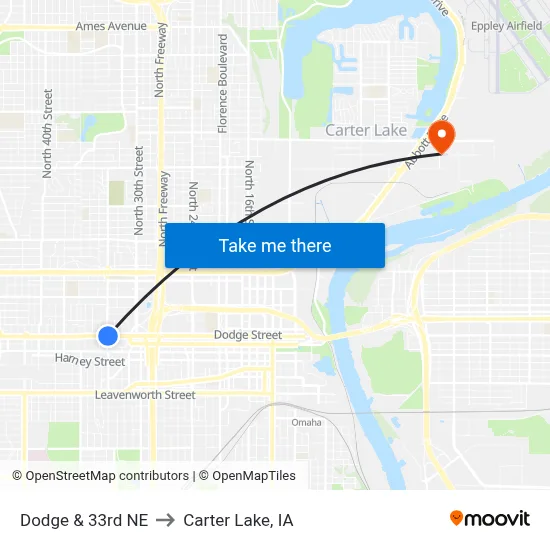 Dodge & 33rd NE to Carter Lake, IA map