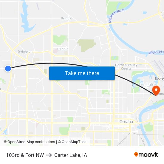 103rd & Fort NW to Carter Lake, IA map