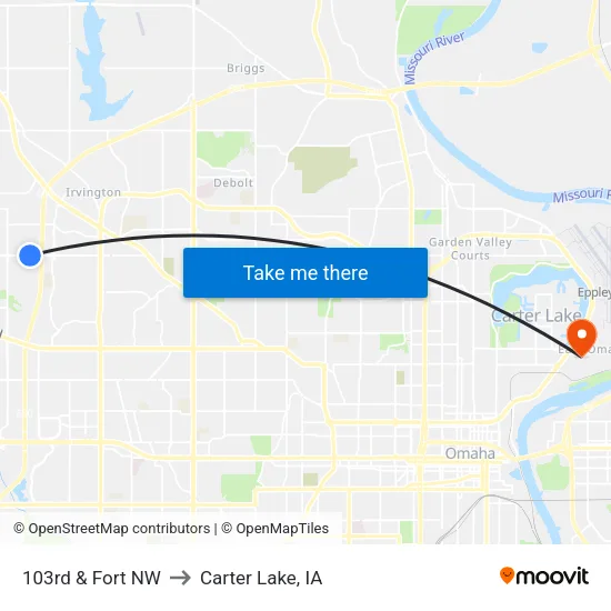 103rd & Fort NW to Carter Lake, IA map