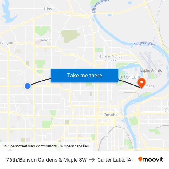 76th/Benson Gardens & Maple SW to Carter Lake, IA map