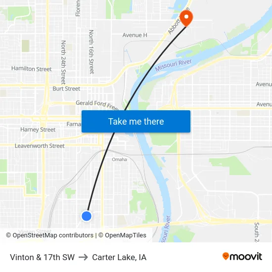 Vinton & 17th SW to Carter Lake, IA map