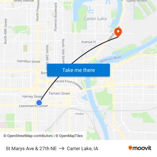 St Marys Ave & 27th NE to Carter Lake, IA map