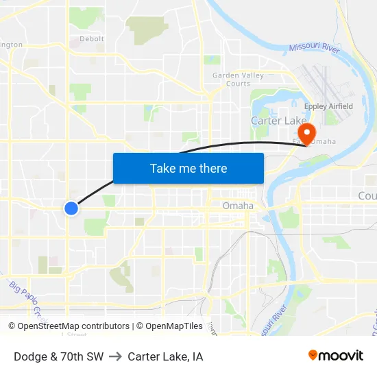 Dodge & 70th SW to Carter Lake, IA map