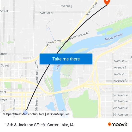 13th & Jackson SE to Carter Lake, IA map