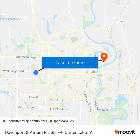 Davenport & Atrium Plz SE to Carter Lake, IA map