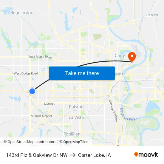 143rd Plz & Oakview Dr NW to Carter Lake, IA map