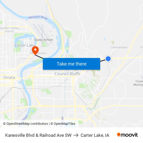 Kanesville Blvd & Railroad Ave SW to Carter Lake, IA map