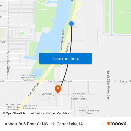 Abbott Dr & Pratt Ct NW to Carter Lake, IA map